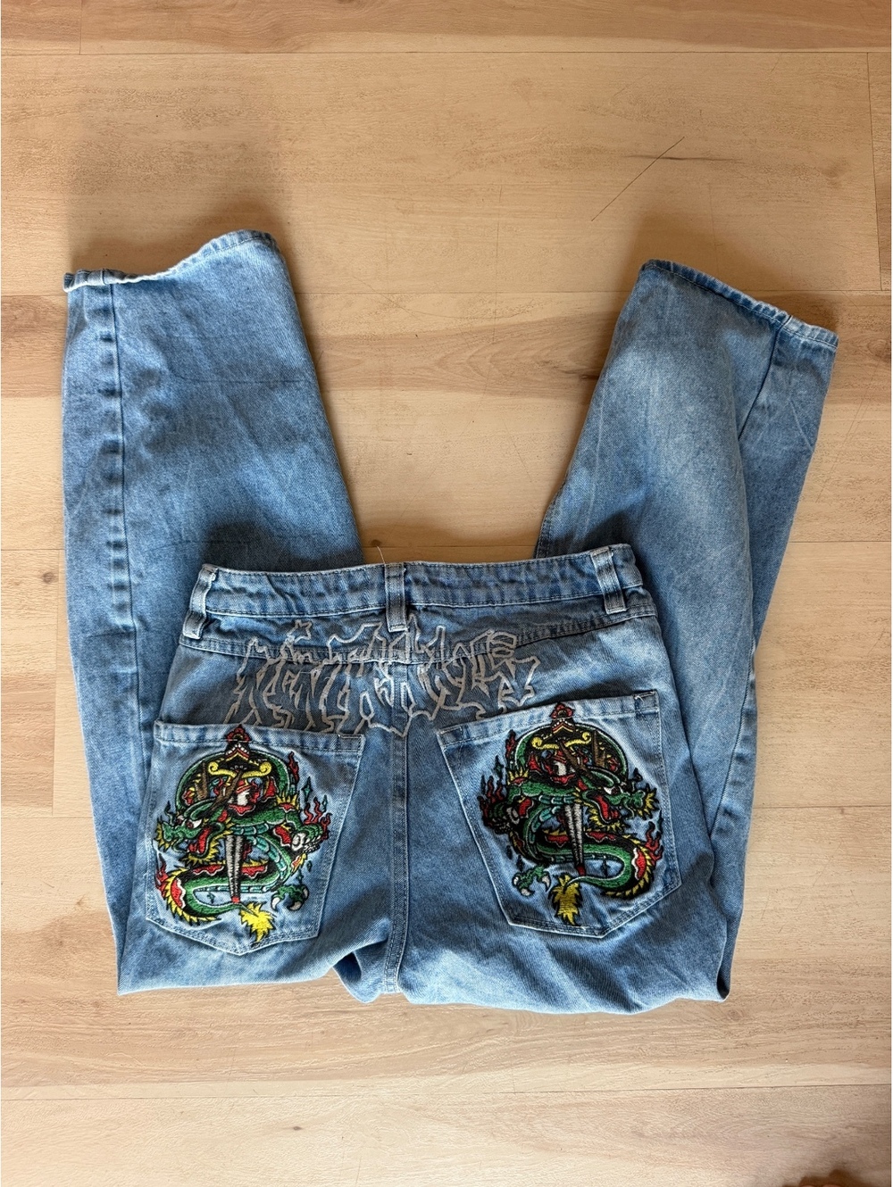 AMBUSH Blue Denim Jeans with Dragon Embroidery - Size 28